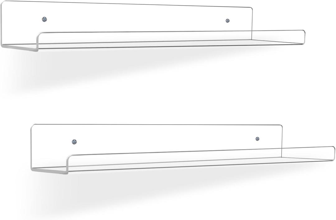 2 Pack Floating Shelves for Wall, 15"x4" Wall Shelves for Decor Storage, Acrylic Shelves for Bathroom, Living Room, Bedroom, Kitchen, Photo Display Shelf