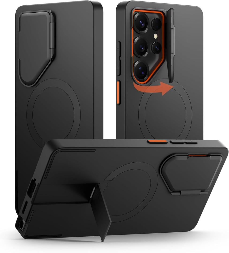 SURITCH for Samsung Galaxy S25 Ultra Phone Case, Magnetic Protective Cover with Camera Cover & Adjustable Metal Kickstand for Galaxy S25 Ultra (2025)-Black