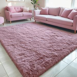 OLANLY 5x7 Machine Washable Large Area Rugs for Living Room, Bedroom, Soft Fluffy Shaggy Bedside Rug, Indoor Floor Carpet for Kids Girls and Boys, Dorms, Nursery, Home Decor Aesthetic, Blush