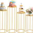 4 Pcs Reinforced Cylinder Pedestal Stand for Party - 35.43 in Gold Cylinder Cake Table Display Set Flower Stand for Wedding Birthday Party Home Patio Decor Plant Stand (Assembly Required)