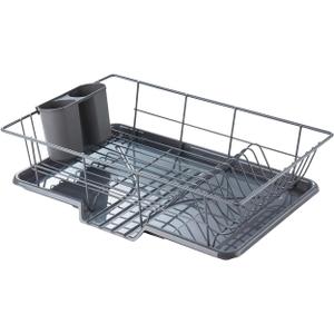 Sweet Home Collection Space-Saving 3-Piece Dish Drainer Rack Set: Efficient Kitchen Organizer for Quick Drying and Storage - Includes Cutlery Holder and Drainboard - Maximize Countertop Space, Gray