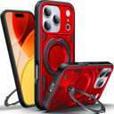 WYUIC Designed for iPhone 17 Pro Magnetic Case, Compatible with Magsafe, 10ft Drop Test Hard Rugged, 360 Rotating Ring Kickstand Shockproof Protection Phone Case iPhone 17 Pro Cover, Red