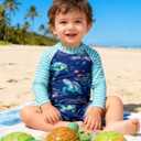 ADUKIDE Baby Boys Swimsuit Summer Beach Rash Guard Swimwear One Piece Sunsuit with Sun Hat 3-24 Months (Sea Turtle)