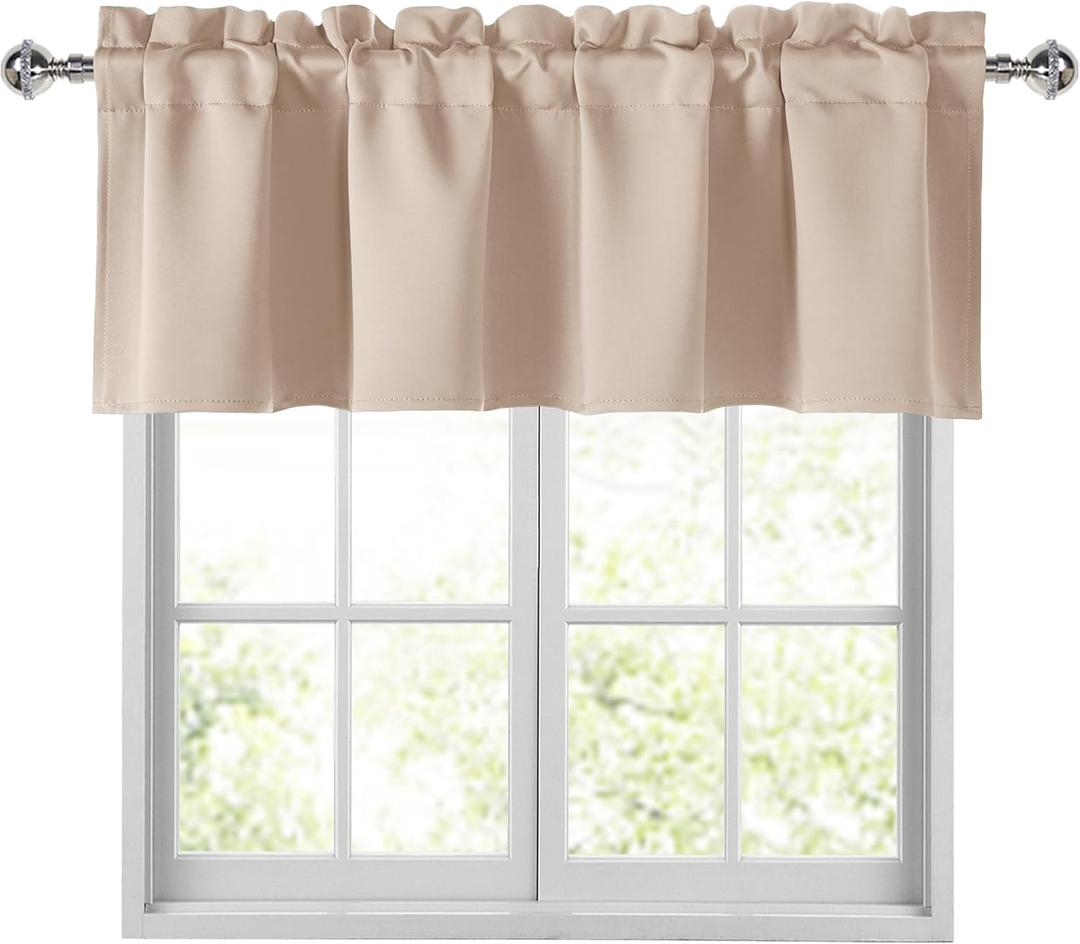 JIUZHEN Beige Valances for Windows Rod Pocket Room Darkening Small Window Curtains for Kitchen/Bathroom, 42" W x 12" L, 1 Panel