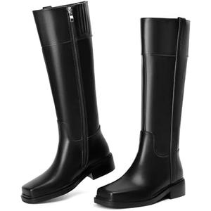vivianly Women's Knee High Boots Zipper Square Toe Trendy Low Chunky Heels Boots 8