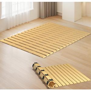 Japanese Tatami Mat Floor Bed, Knotless Solid Wood, Roll-Up Slatted, Bed Plate with 2 Storage Straps, Moisture-Proof and Breathable for Floor Sleeping or Futon Mattress, Full