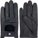 Zjjseloru Mens Genuine Lambskin Leather Driving Gloves Unlined, Touchscreen, Black, Large