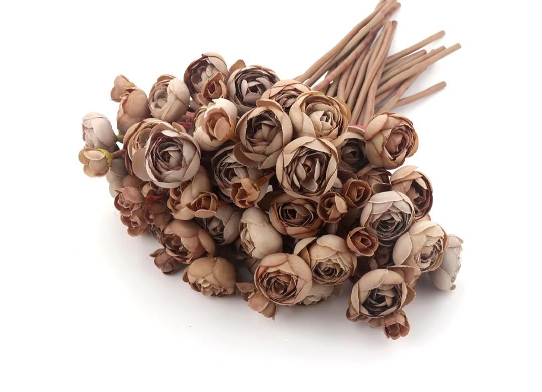 24 Stems Artificial Ranunculus Flowers - 96 Bloom Faux Silk Ranunculus Bouquet for Wedding Decorations, Home Décor, Holiday Arrangements & Large Event Centerpieces (Coffee