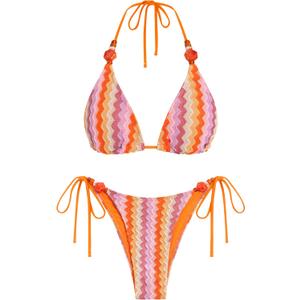 ZAFUL Women's Bikini Sets Beads Triangle Swimsuits 2 Piece String High Cut Cheeky Bathing Suits (Large, Orange)