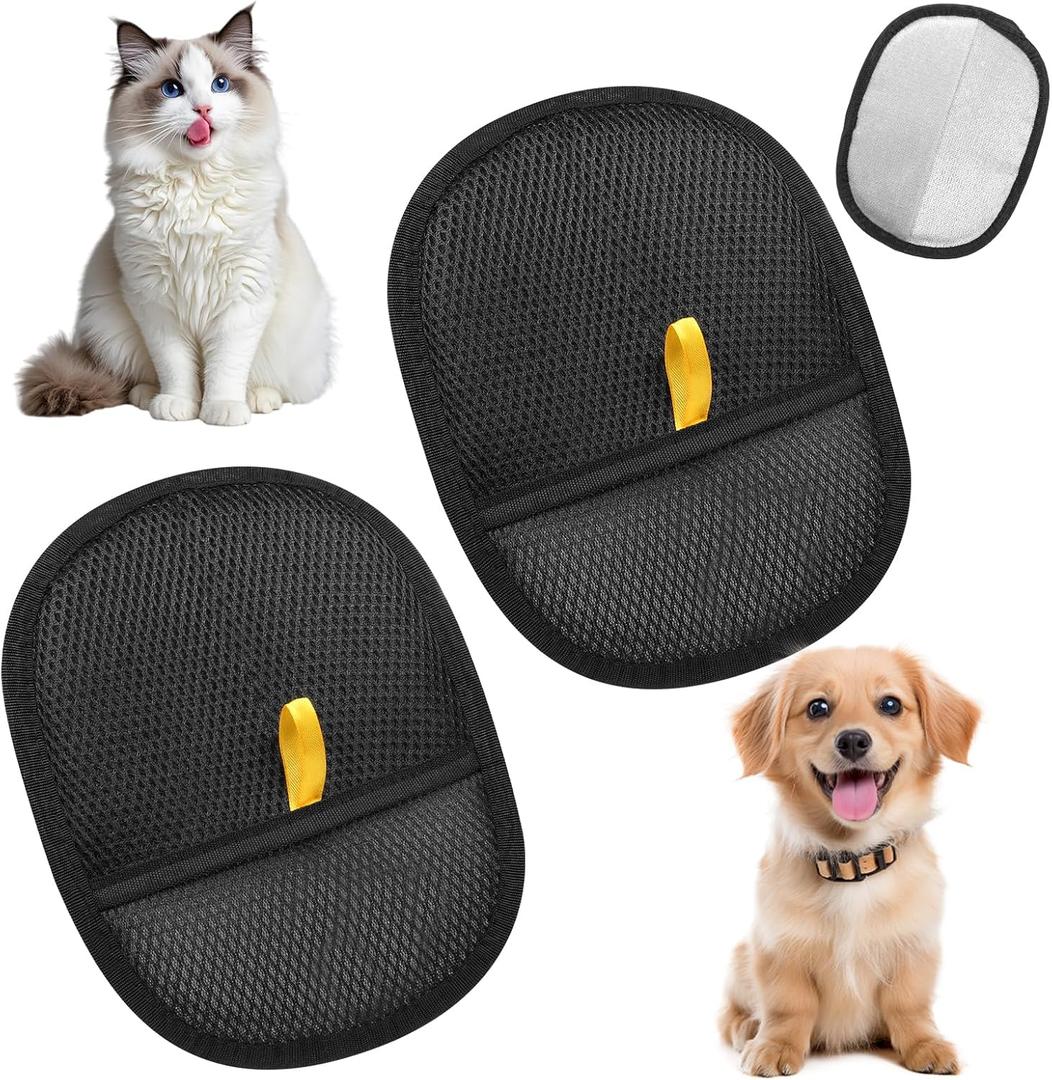 2 Pcs Pet Hair Remover Glove, Electrostatic Pet Grooming Gloves, Double Sided Pets Hair Remover for Cats & Dogs, Black