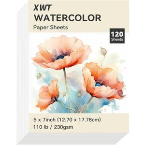 5 x XWT 120 Sheets Watercolor Paper Bulk, 5x7in 110lb/230gsm, Cold Pressed Acid Free Natural White Textured Water Color Painting Art Supplies, Drawing Gift for Professional Adult Artists