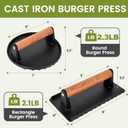Blackstone Burger Press Set - 7" Round Smash Burger Press & 8"x4" Rectangle Cast Iron Grill Press with Wooden Handle - Smasher is Perfect for Blackstone Griddle, Pitboss Weber Griddle Grills