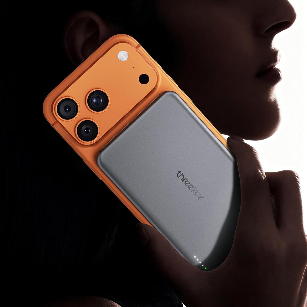 THREEKEY 0.5 Ultra Slim for MagSafe 10K Portable Charger, 10000mAh Card Slim Magnetic Power Bank,15W Wireless Fast Charging Battery Pack for iPhone 17 Air 16 15 14 13 12 Pro Max Plus (Ice Gray)