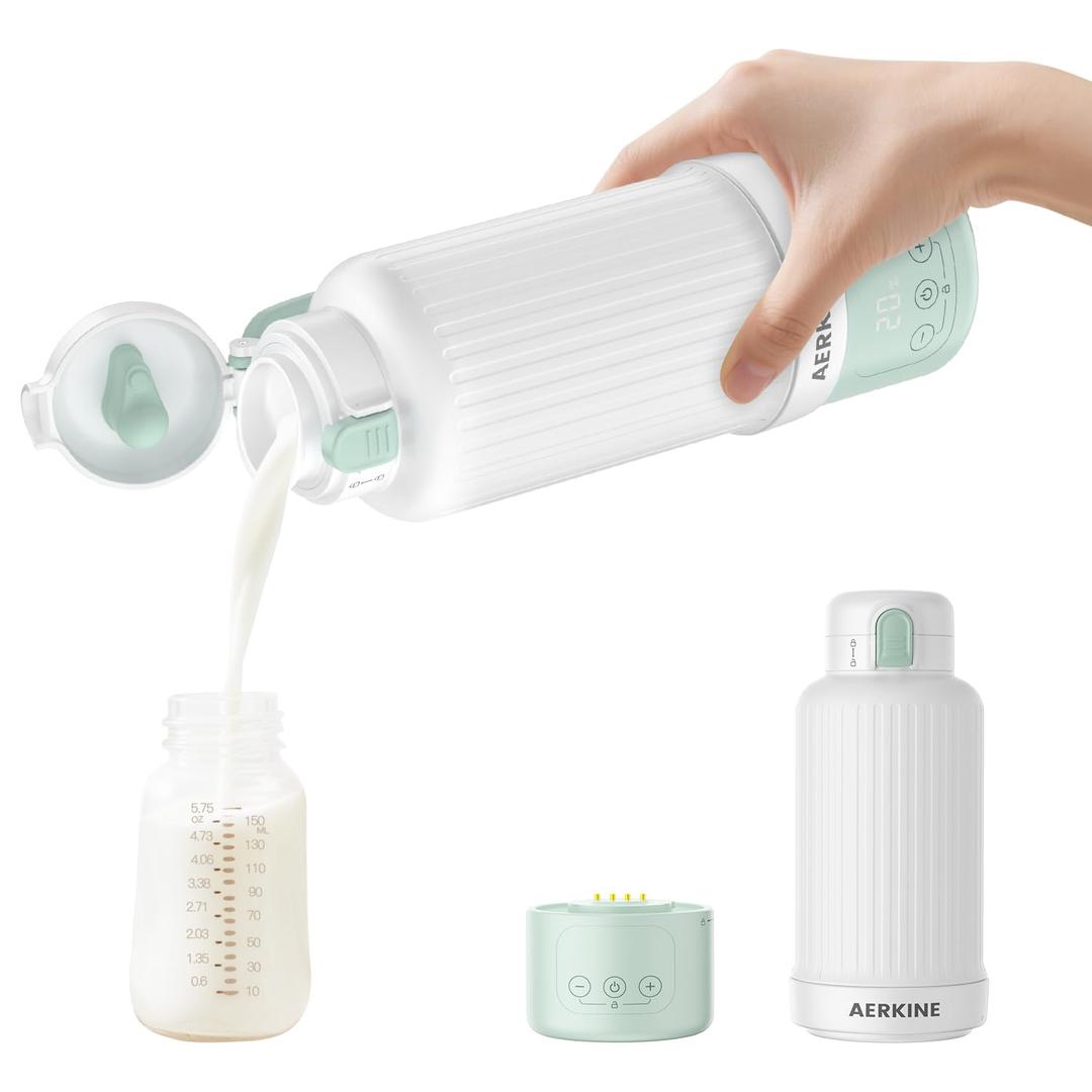Portable Milk Warmer for Travel - The Portable Bottle Warmer On The Go with 16.9 Ounces Large Capacity and 10000mAh Long Battery Life, Meet All Your Baby Travel Essentials Needs(Green)