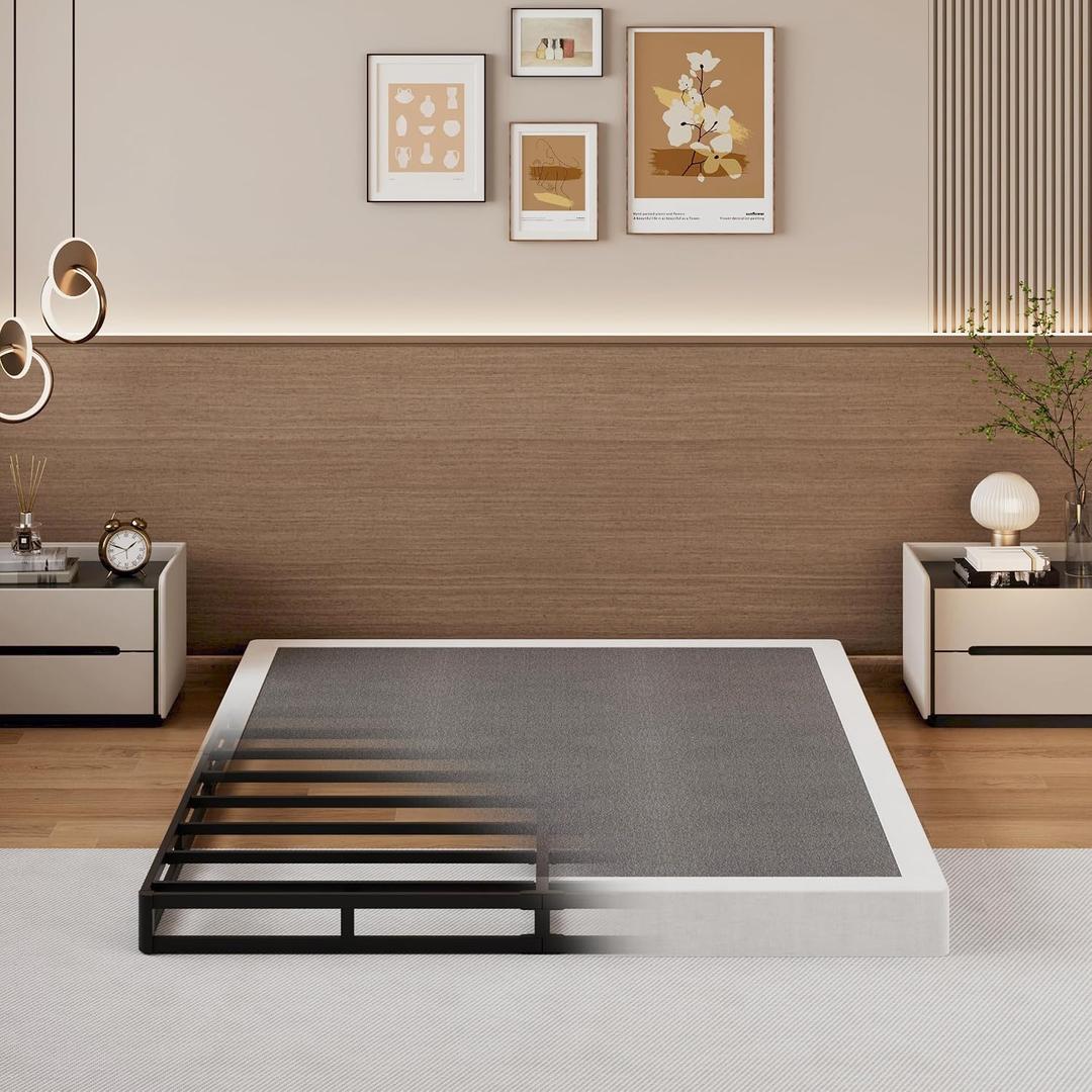 SHLAND Box Spring Queen 4 Inch, Box Spring for Queen Bed, Heavy Duty Metal Mattress Foundation Bed Base with Fabric Cover, Easy Assembly