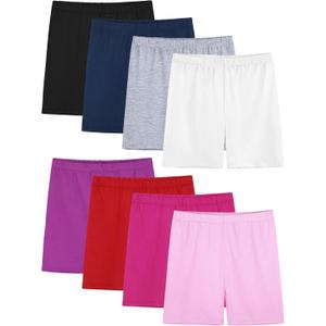 8 Pack Girls Shorts Bike Shorts Toddler Biker Cartwheel Multi-Color Dance Under Dress Girls Clothes (6-7 Years, Black, Gray, Navy Blue, Mixed Color H)