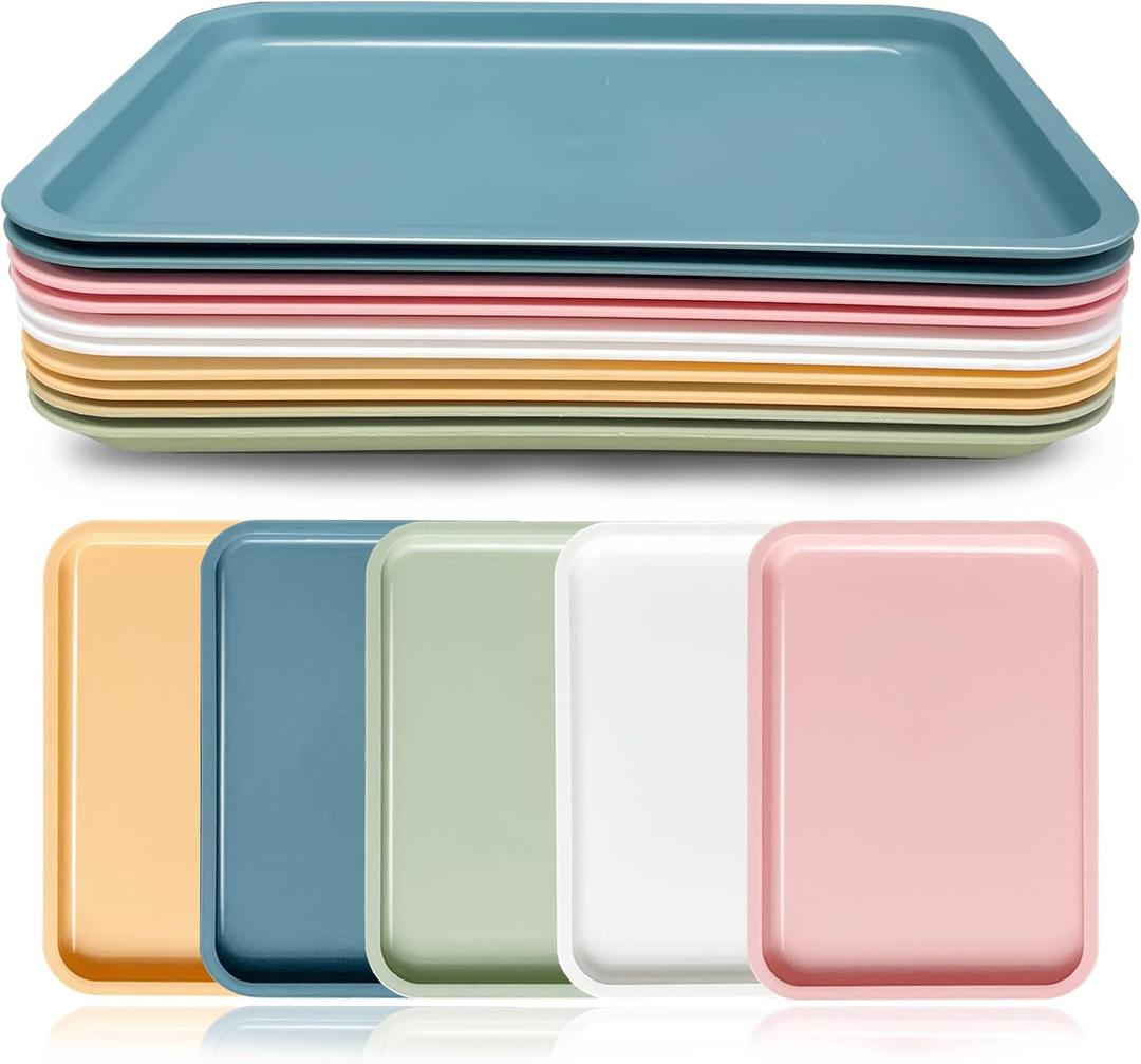 Cieovo 10 Pack Fast Food Serving Tray Colorful Rectangular Cafeteria Tray for Restaurant Home School Party Supplies (12.2 * 9 inch)