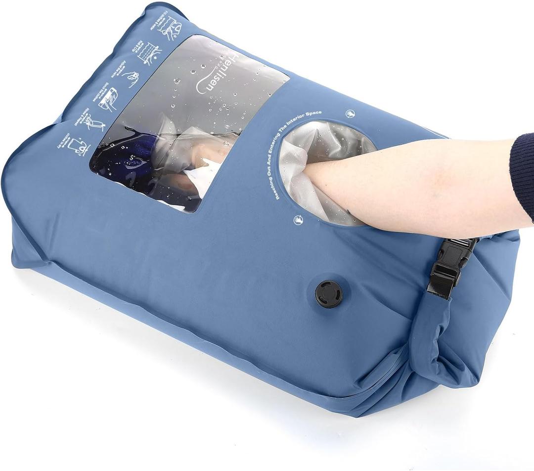 Wash Bag Portable Washing Machine for Camping Travel Laundry Washing Clothes Manual Washer Dry Bags Hand Wash for Outdoor Traveller RV Backpacking Adventures Cruise and Vacation Essentials (Lake Blue)