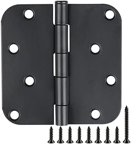 12 Pack Black Exterior Door Hinges 4 Inch Matte Black Door Hinges 4 Inch Black Hinges for Doors Rounded Edge 5/8" Radius Corners Door Hardware Security Commercial Grade Door Hinge 4"x 4" JIW