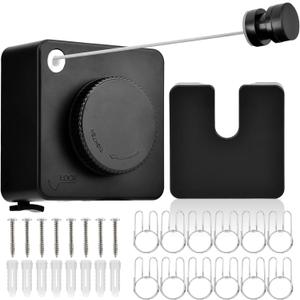 15.7Ft Retractable Clothesline Indoor,Non-Sagging Outdoor Clothesline Retracting,Heavy Duty Retractable Clothes Drying Laundry Line,Wall Mounted Stainless Steel Line with 12 Clips(Color:Black)