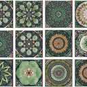 Moroccan Tile Stickers 5.91 * 5.91 in Peel and Stick,Removable Mandala Backsplash Tile Decals Decor Kitchen Bathroom Laundry Furniture Vanity (Multi Color (Green Main Color))