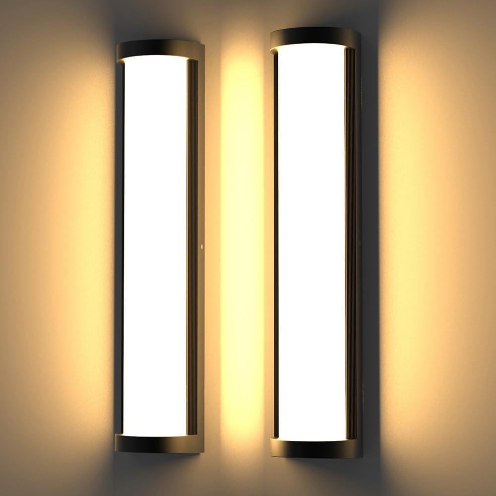 Sytmhoe Outdoor Wall Lights 2Packs,10%-100% Dimming LED Modern Outdoor Wall Light, 23.6in Black Exterior Light Fixture Suitable for Garage Courtyard Bathroom House(3000K) (Warm White 3000k)