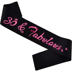 2 x 30 & Fabulous Birthday Sash, 30th Birthday Gifts idea for women, Funny 30th Birthday Party Suppiles, Black+ Pink(30 & Fabulous)