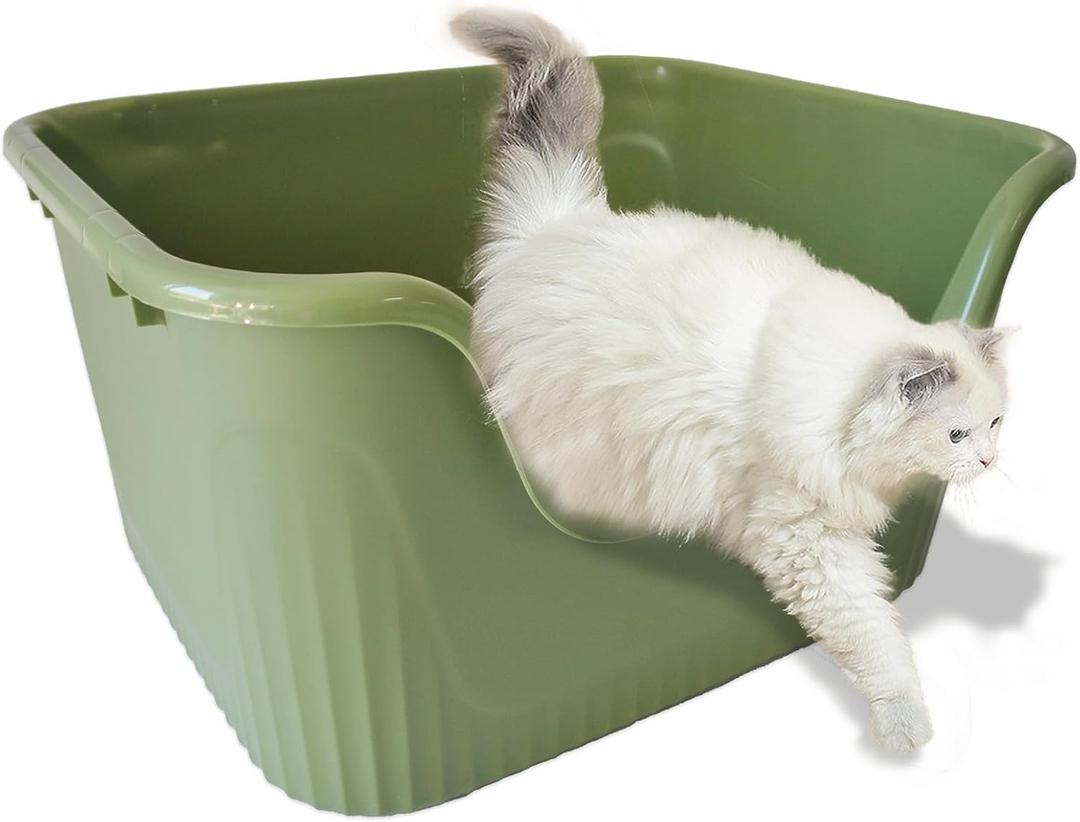 kathson Large Plastic Cat Litter Box with High Sides,XL Low Entry High Sided Litter Box,Large Plastic Kitty Litter Pan,Side Entrance,Anti-Splashing,Easy Cleaning,21.45"x16.14"x10.43" Kitty Cat Box