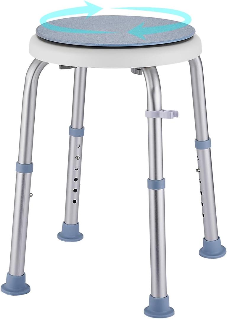 Shower Stool Chair for Inside Shower | Upgrade Small Corner Plastic Stool for Seniors Adult, 360 Swivel Shower Seat Stool for Bathroom (Light-Blue)