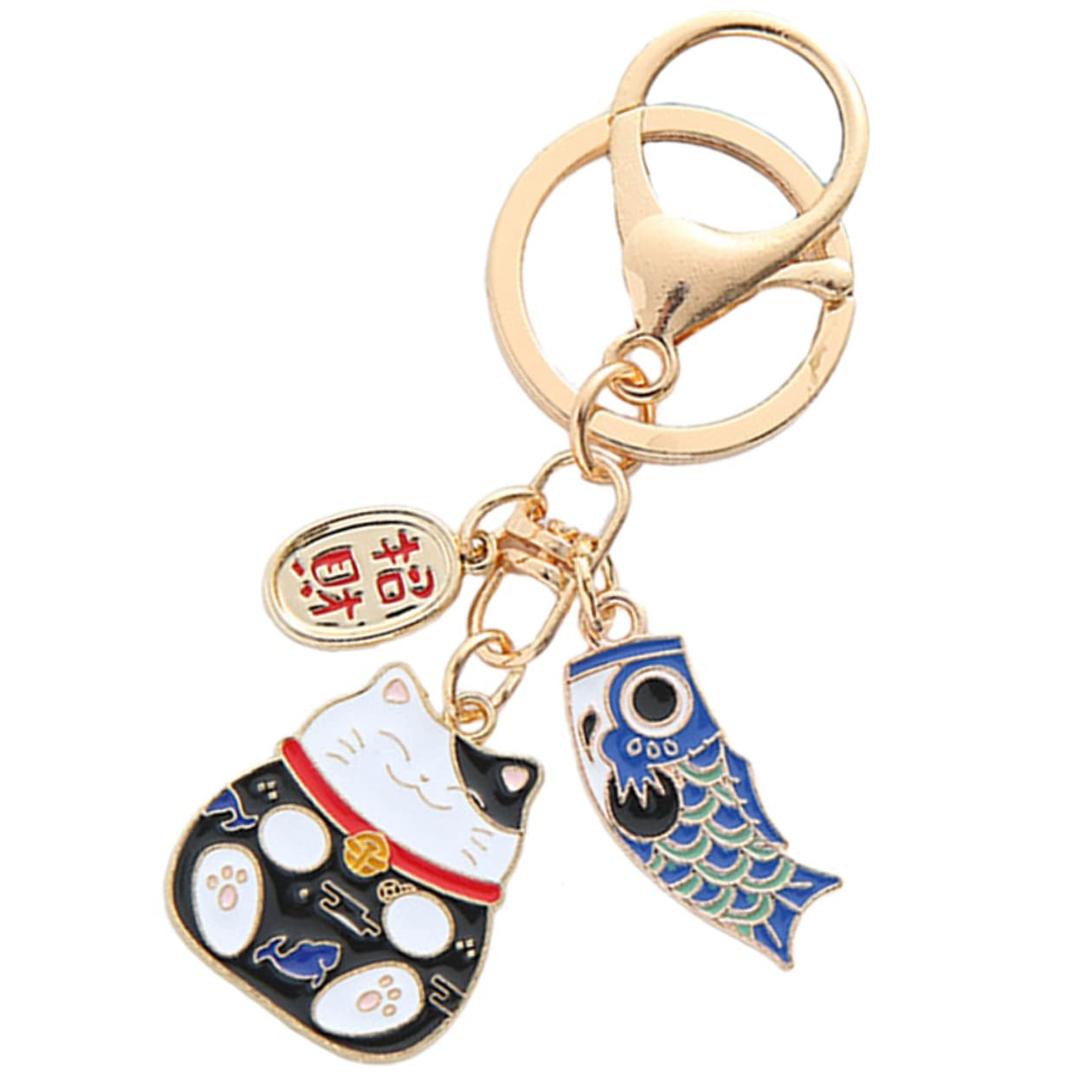 Lucky Cat Keychain Japanese Cat Charm for Wealth and Fortune Feng Shui Keychains Cute Japan Souvenirs Lucky Cat Trinkets Fish Accessories Good Luck Charms