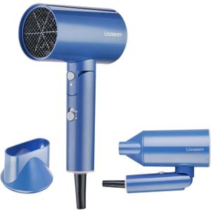 Hair Dryer, 1600W Small Foldable Hair Blow Dryer, Fast Drying Compact Hair Dryer, Blue