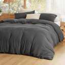 Bedsure 100% Muslin Cotton Duvet Cover King Size - Ultra-Soft Gauze Duvet Cover, PureWoven Breathable & Lightweight Bedding Set with Button Closure and Corner Ties (Dark Grey, King, 104"x90")