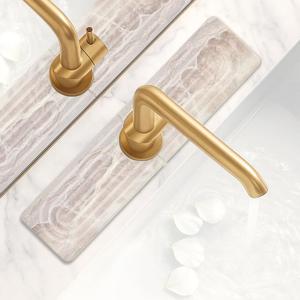 Small Diatomite Kitchen Sink Faucet Mat Water Absorbing Stone Tray Quick Drying Stone Mat for Kitchen Sink Protector Splash Guard Behind Faucet Water Absorbent Mats for Bathroom Counter Decor (16" x 4", Beige)