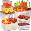 5 PCS Large Fruit Storage Containers for Fridge with Removable Colanders, Airtight Food Storage Containers with 5 Lids, 4 in 1 Produce Containers Keep Berry Fruits Vegetable Food Meat Fresh Longer