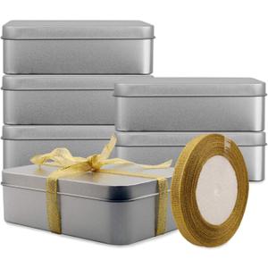 Coobbar Empty Metal Tins Box with Lid,6 Pack Stainless steel Tins Cookie Tin Cans Storage Container for Treats, Gifts, Candle, Favors and Crafts, Silver, 4.9 x 3.7 x 1.6 Inches