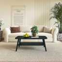 Coffee Table Small Solid Wood Center Table Mid Century Vintage Living Room Coffee Table, (Black 47.24 Inch)