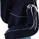 Verdusa Women's Bow Tie Oversized Tees Crew Neck Long Sleeve Drop Shoulder Pullovers (M)