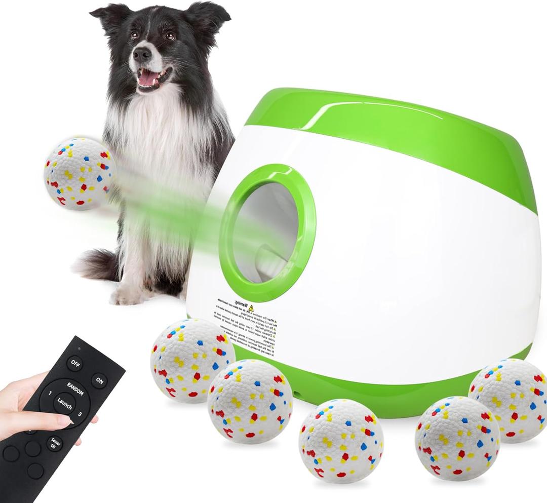 SOCO Automatic Ball Launcher for Dogs Large- 3 Distance Settings (40/60/80FT) w/Remote Control | 2.5" ETPU Tennis Balls | Indoor/Outdoor Dog Toy | 6 Balls & Quick Charge Included