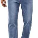 WICUSION Mens Elastic Waist Jeans Relaxed Fit Stretch Denim Pants Straight Leg Jean with Zipper, Light Blue 3XL
