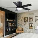 42 Inch Ceiling Fans with Lights and Remote, Flush Mount Black Ceiling Fan for Bedroom Living Room Indoor/Outdoor, Quiet 6 Speed Reversible DC Motor, 3CCT, Dual Color 5 Blades, ETL Listed