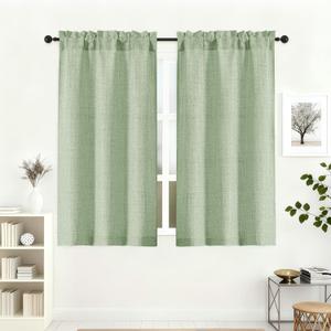 Lecloud Light Green Curtains 45 Inch Length 2 Panels, Rod Pocket Faux Linen Textured Living Room Curtains for Bedroom Dining Room, Soft Light Filtering Bathroom Drapes, Each Panel 30" W x 45" L