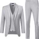 Men Suits 3 Pieces Set Slim Fit Wedding Suit Groomsmen Prom Suit Tuxedo Business Formal Casual Groom Suit Jacket Blazer Pants (X-Large, Grey)