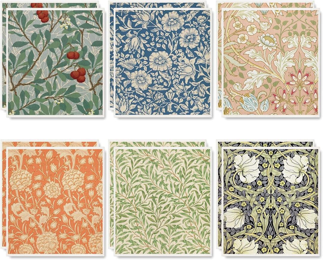Whaline 12 Pcs William Morris Floral Swedish Dishcloths Vintage Greenery Flower Kitchen Towels Reusable Cotton Absorbent Dish Towels for Home Housewarming Cleaning, 7 x 8 Inch