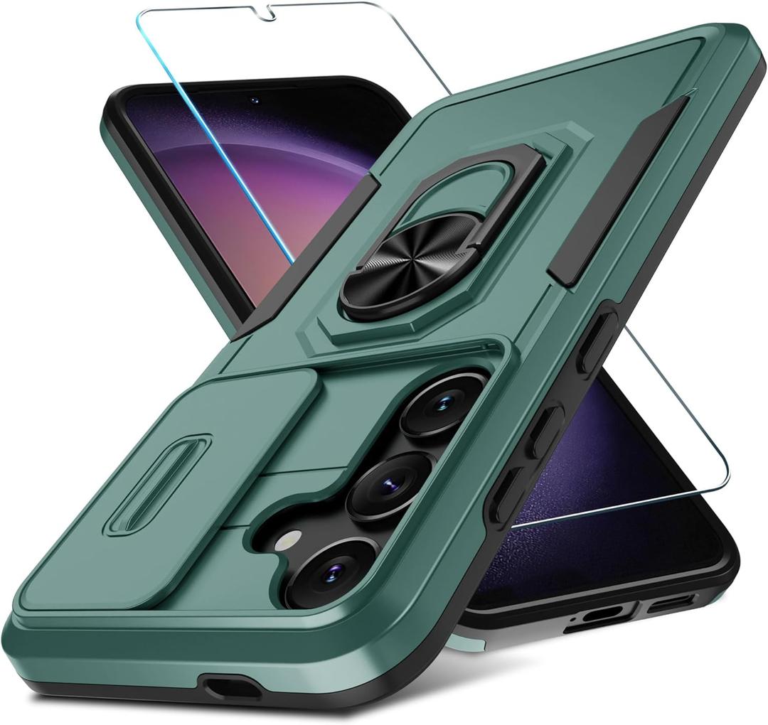 Compatible with Samsung Galaxy S24/S25 Case Built in Slide Camera Lens Cover+Screen Protector+Ring Holder,Heavy Duty Shockproof Full Body Phone Cover,2025 Green Compatible with Samsung Galaxy S24/S25 Case Built in Slide Camera Lens Cover+Screen Protector+Ring Holder,Heavy Duty Shockproof Full Body Phone Cover,2025 Green