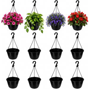 12 Pcs 10 Inch Modern Euro Swirl Plastic Hanging Baskets, Black