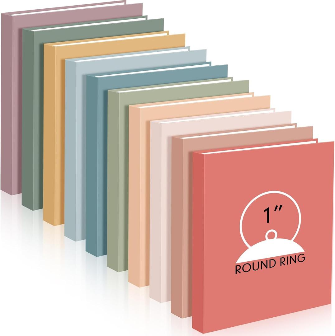 Ctosree 10 Pack 3 Ring Binder with 2 Pockets, 1'', Vintage Color