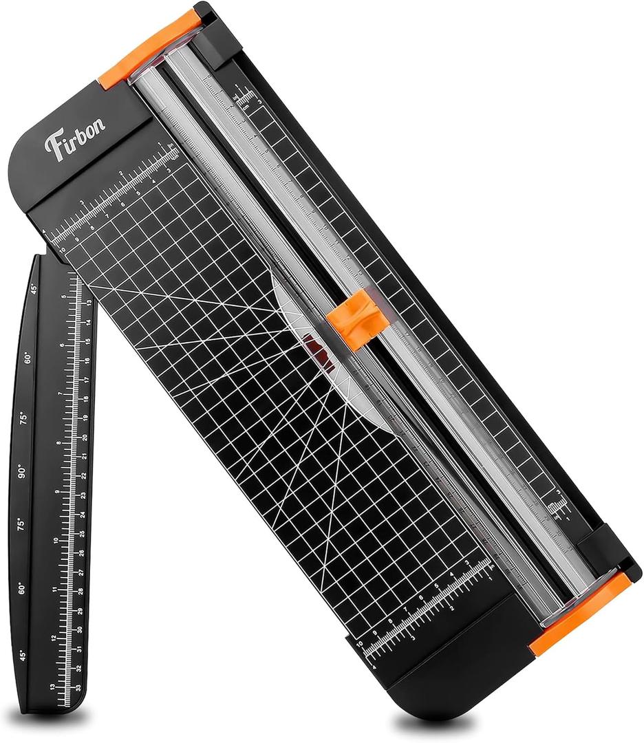Firbon A4 Paper Cutter 12 Inch Titanium Paper Trimmer Scrapbooking Tool with Automatic Security Safeguard and Side Ruler for Craft Paper, Coupon, Label and Cardstock (Black)