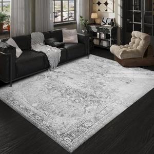 Area Rugs 5x7 for Living Room - Machine Washable Vintage Soft Bedroom Rugs with Rubber Backing - Oriental Large Indoor Floor Carpet for Dining Room Under Table Home Office (Black)