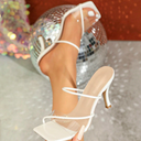 Women's Square Open Toe Heeled Sandals Two Strap Mules Slip On Block Chunky Mid Heels Sandals (8, White)