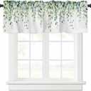 Kitchen Valances for Window, Sage Green Eucalyptus Leaf Spring Watercolor Rod Pocket Curtains, Window Treatment Valance Drapes for Living Room Bedroom,54x18in